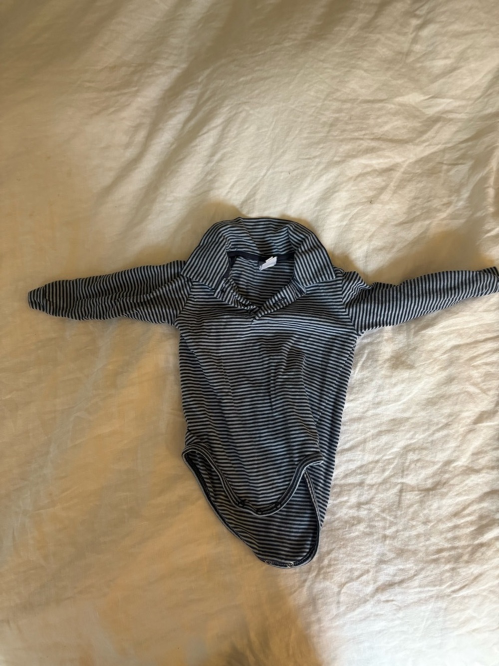 Navy and Light Blue Striped Long-Sleeve Baby Bodysuit